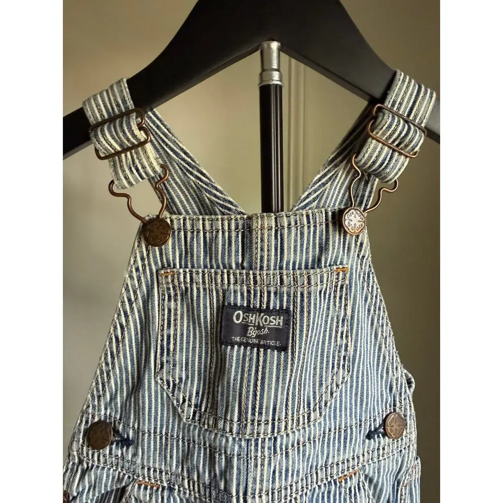 Vintage OshKosh B'Gosh 12M Hickory Stripe Overalls Railroad Denim Baby USA